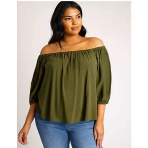 Eloquii Olive Off-Shoulder Blouse